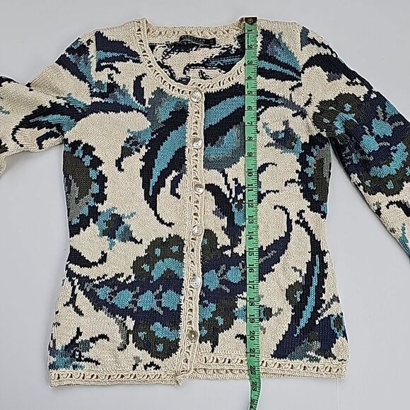 RARE Peruvian Connection Women's Floral Printed Cardigan Cream Teal Size XS - Picture 8 of 9